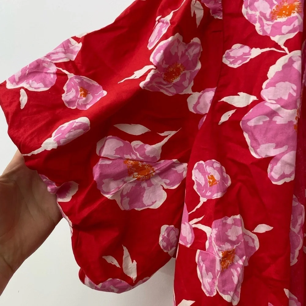 Old navy Waist-Defined Floral Puff-Sleeve Tie-Wrap Blouse